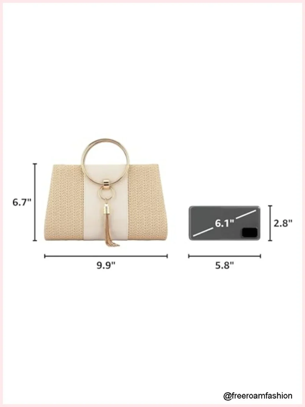 Straw Clutch Evening Bag with Tassels and Handle Ring
